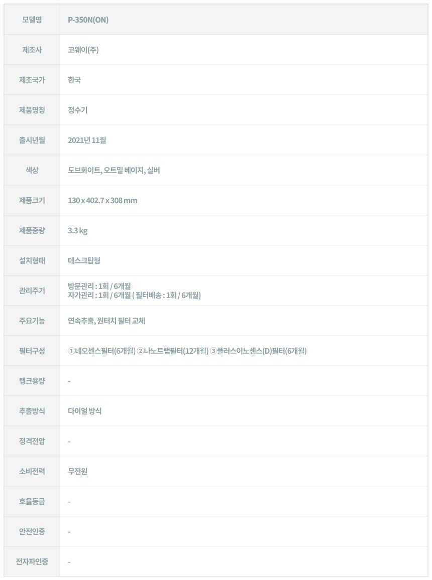 P-350N_코웨이 나노직수 정수기 미니 ON_14번째 상세정보 코웨이 P-350N 코웨이 나노직수 정수기 미니 ON 상세이미지 15